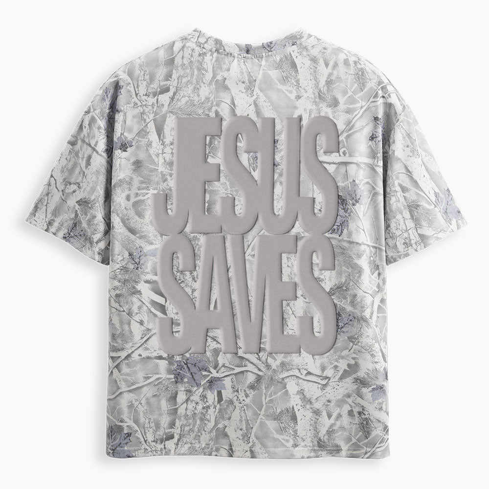 Jesus Saves Christian Puff Printed Camo T-Shirt