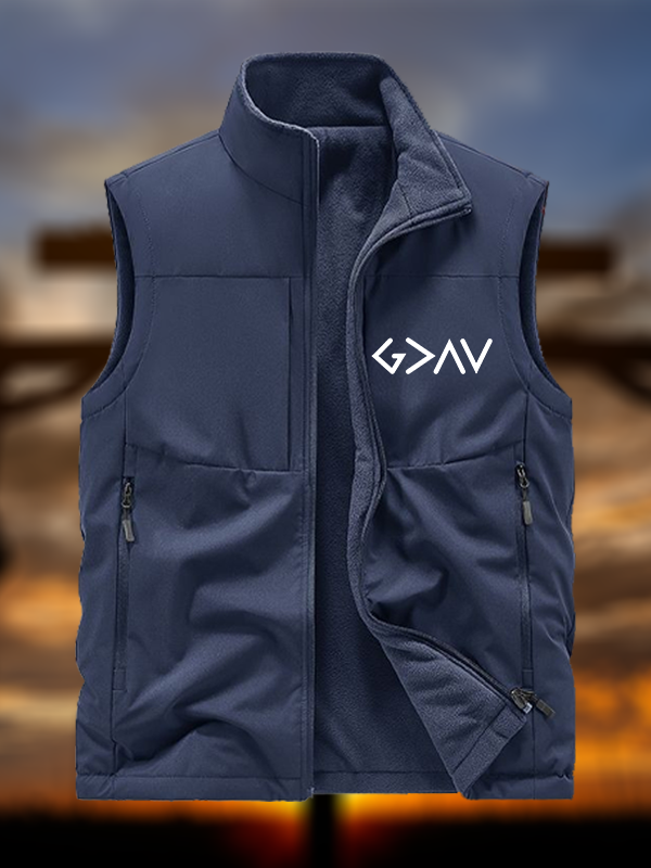God Is Greater Than The Highs And Lows Jesus God Christian Reversible Outdoor Fleece-Lined Multi-Pocket Vest