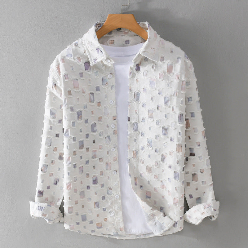 Men’s Casual Geometric Print Button-Up Shirt