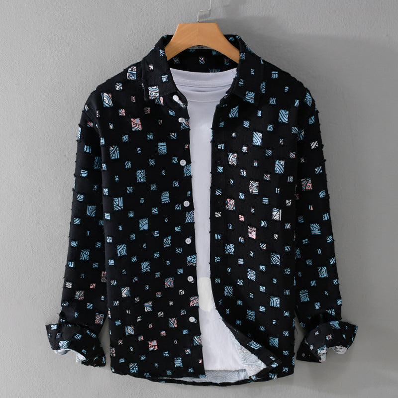 Men’s Casual Geometric Print Button-Up Shirt