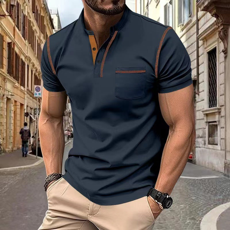 Men's Sports Color Block Henley Collar Polo Shirt