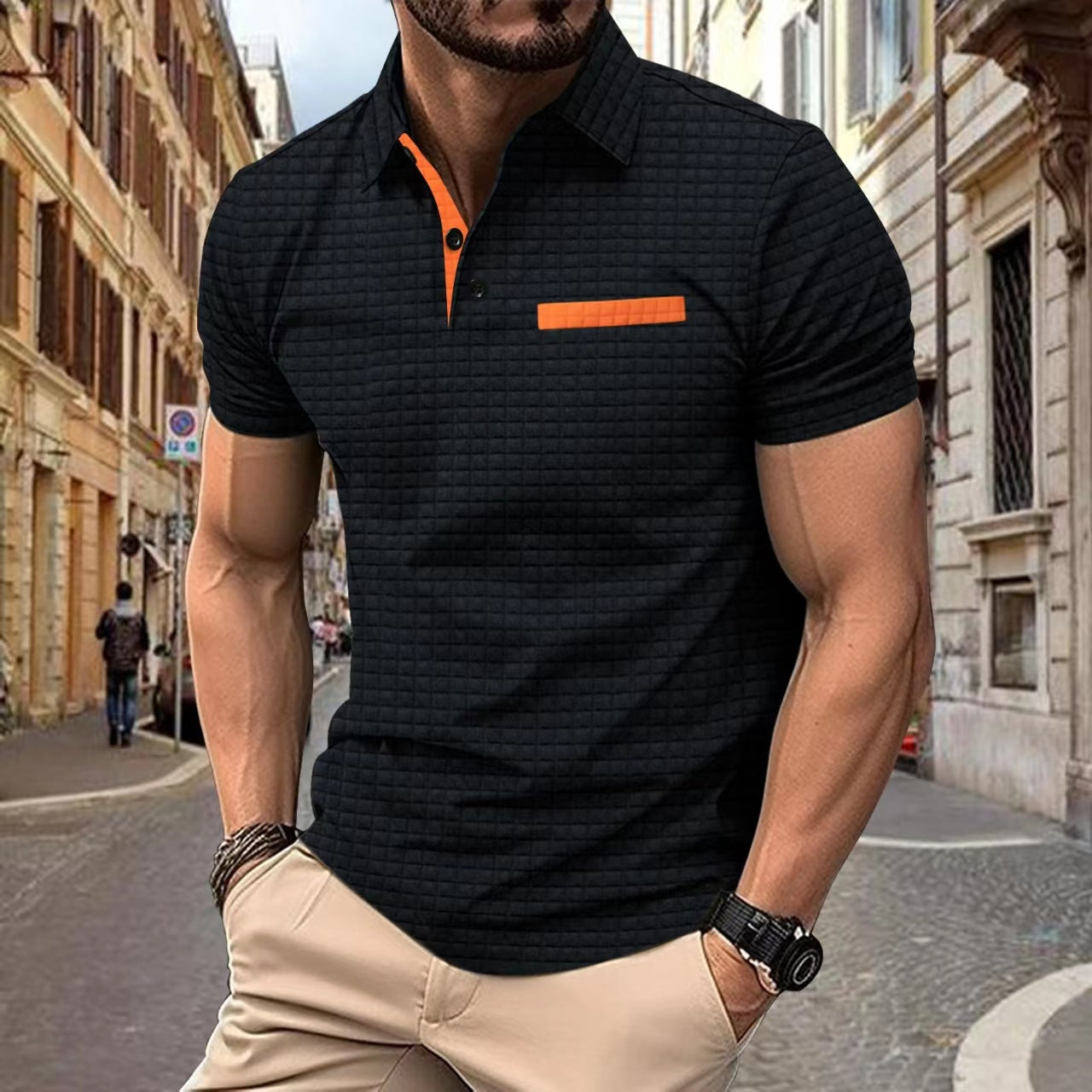 Men's Jacquard Checkered Polo Shirt