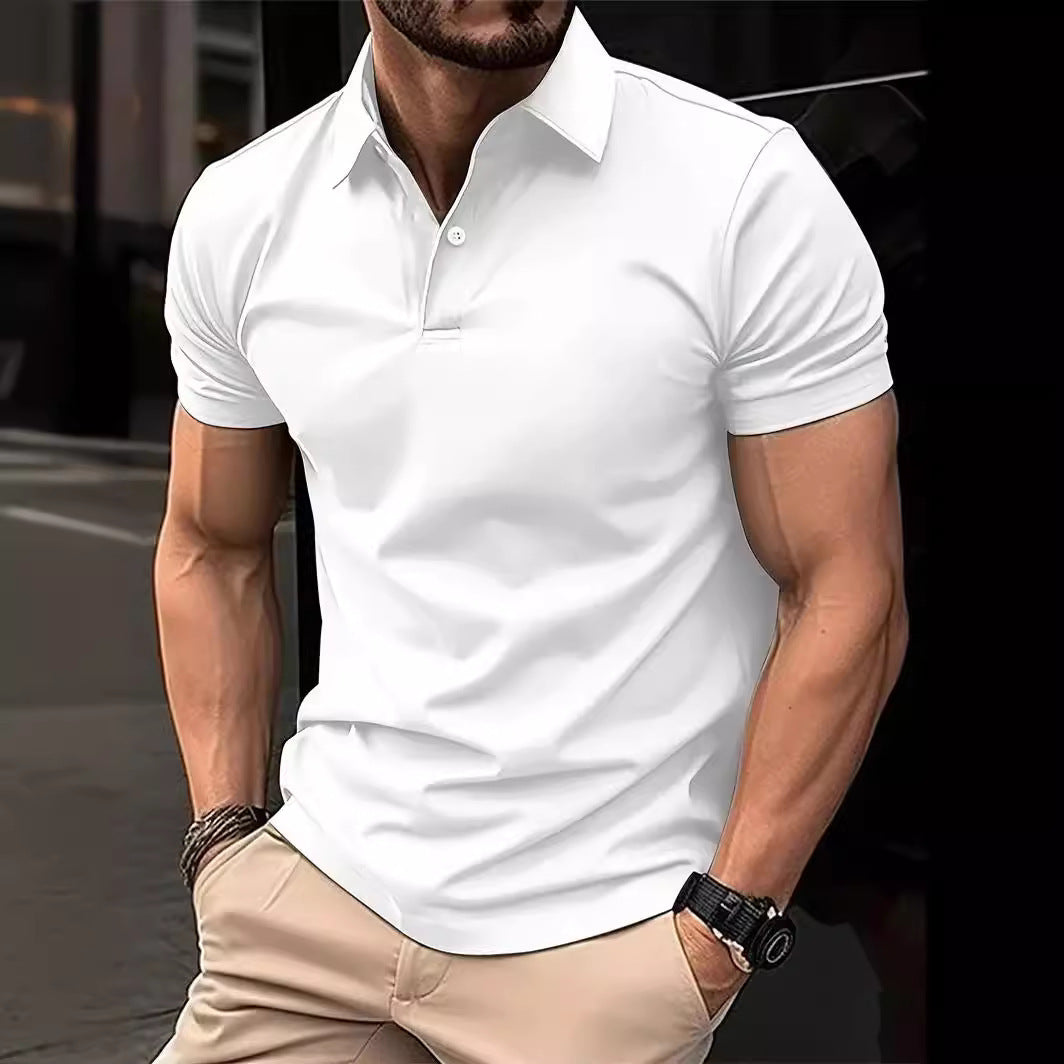 Men's Casual Solid Color Buttoned Short Sleeve Polo Shirt