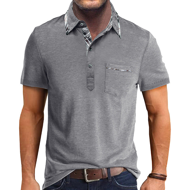 Men's Plaid Collared Short Sleeve Polo Shirt