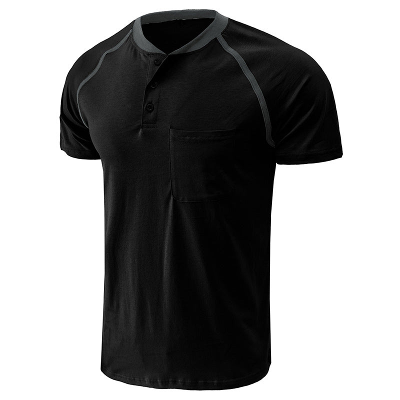 Men's Color Block Short Sleeve Henley T-Shirt