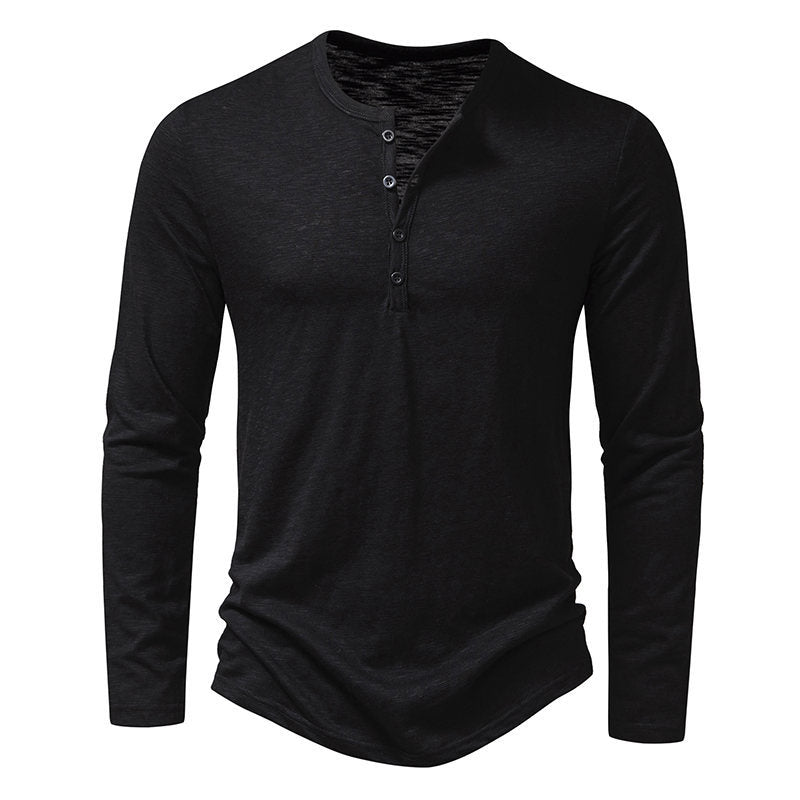 Men's Muscle Henley Collar Long Sleeve T-Shirt