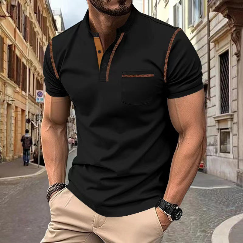 Men's Sports Color Block Henley Collar Polo Shirt