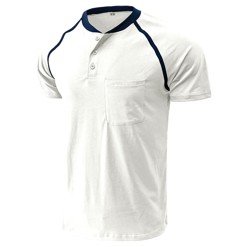 Men's Color Block Short Sleeve Henley T-Shirt