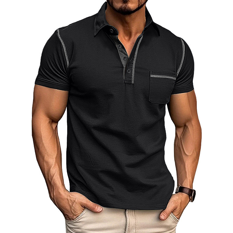 Men's Casual Color Block Short Sleeve Polo Shirt