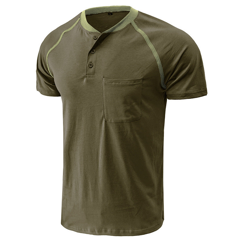 Men's Color Block Short Sleeve Henley T-Shirt
