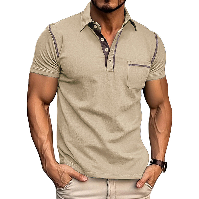 Men's Casual Color Block Short Sleeve Polo Shirt