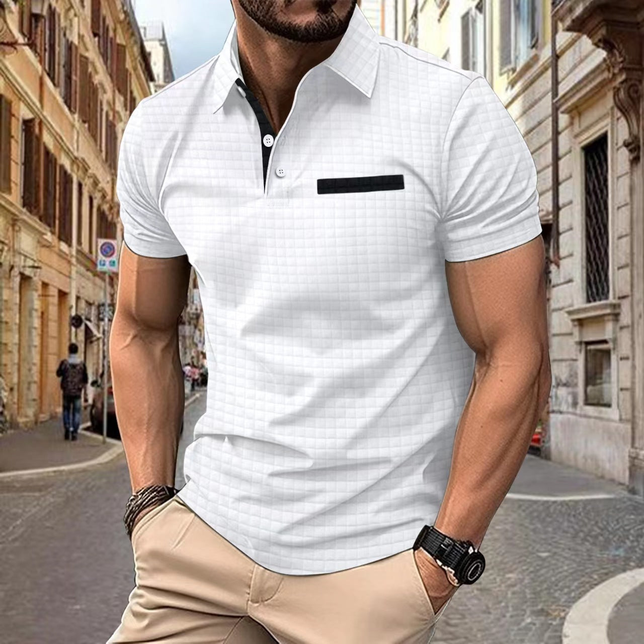 Men's Jacquard Checkered Polo Shirt