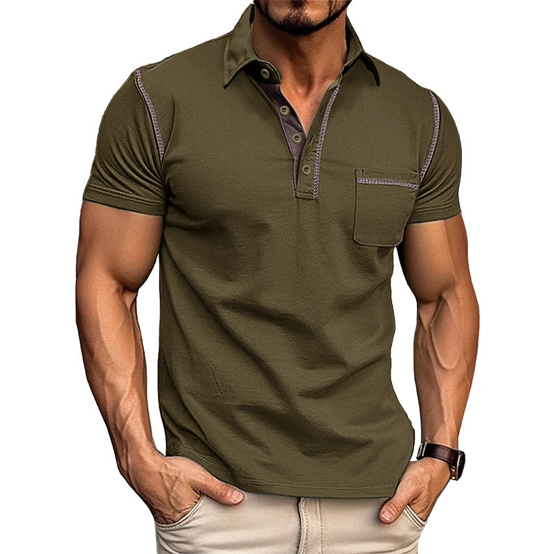 Men's Casual Color Block Short Sleeve Polo Shirt