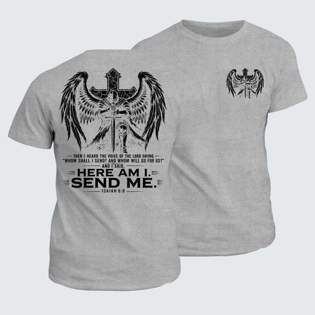 Classic Cotton Tee - Here I Am Send Me Isaiah 6:8 Knight Templar Crusader