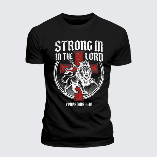 Luxe Mercerized Cotton Tee - Be Strong in the Lord Ephesians 6:10 Lion