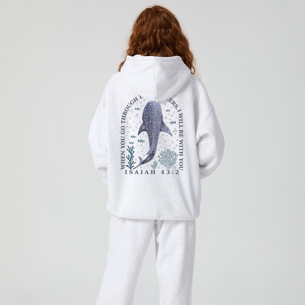 When You Go Through Deep Waters Whale Christian Fleece Hoodie Set