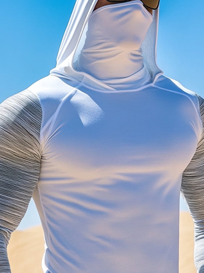 Men's Outdoor Sun Protection Breathable Cool Mask Hooded Sun Protection Long-Sleeved Top