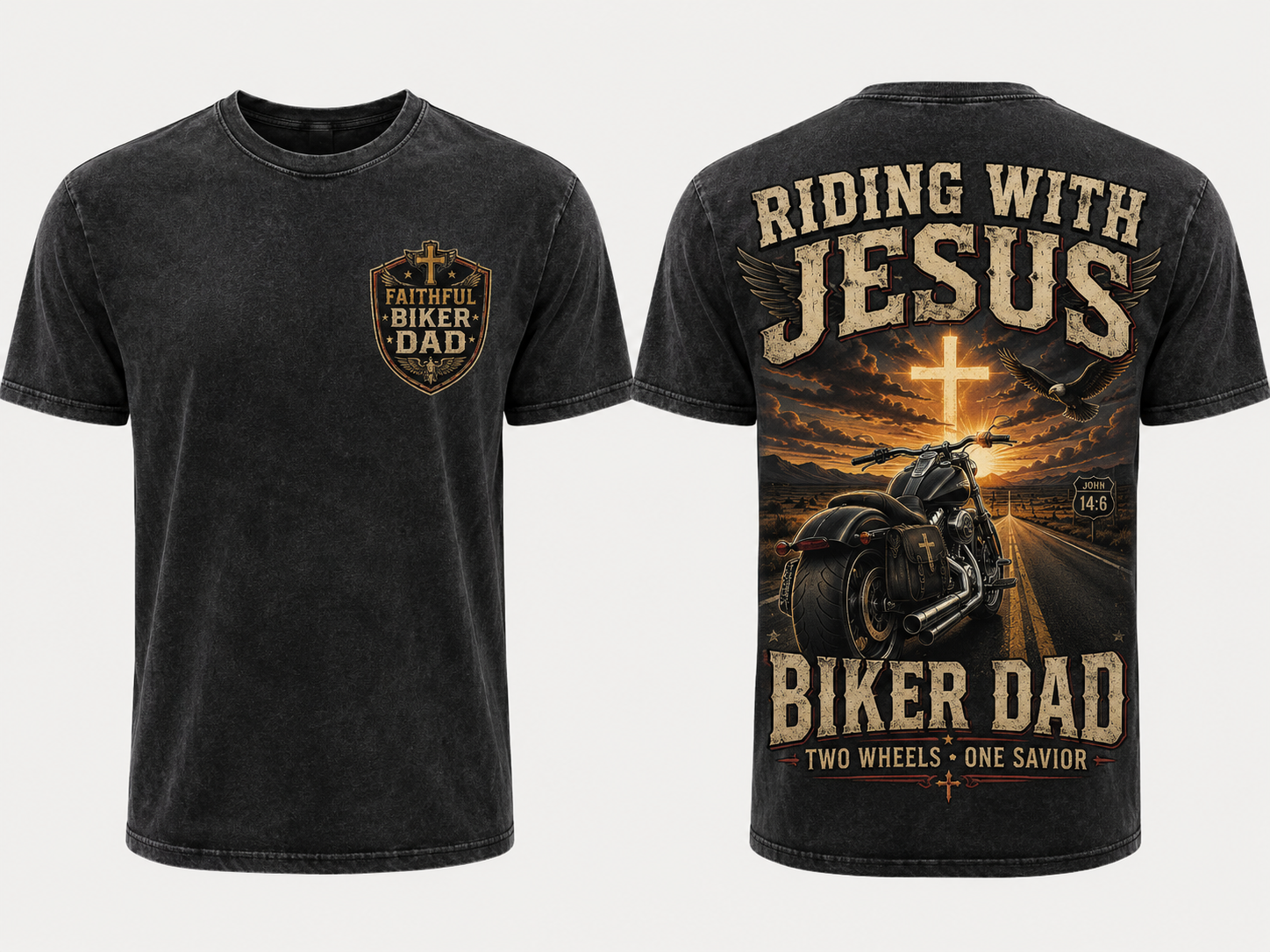 Riding With Jesus Biker Dad T-Shirt