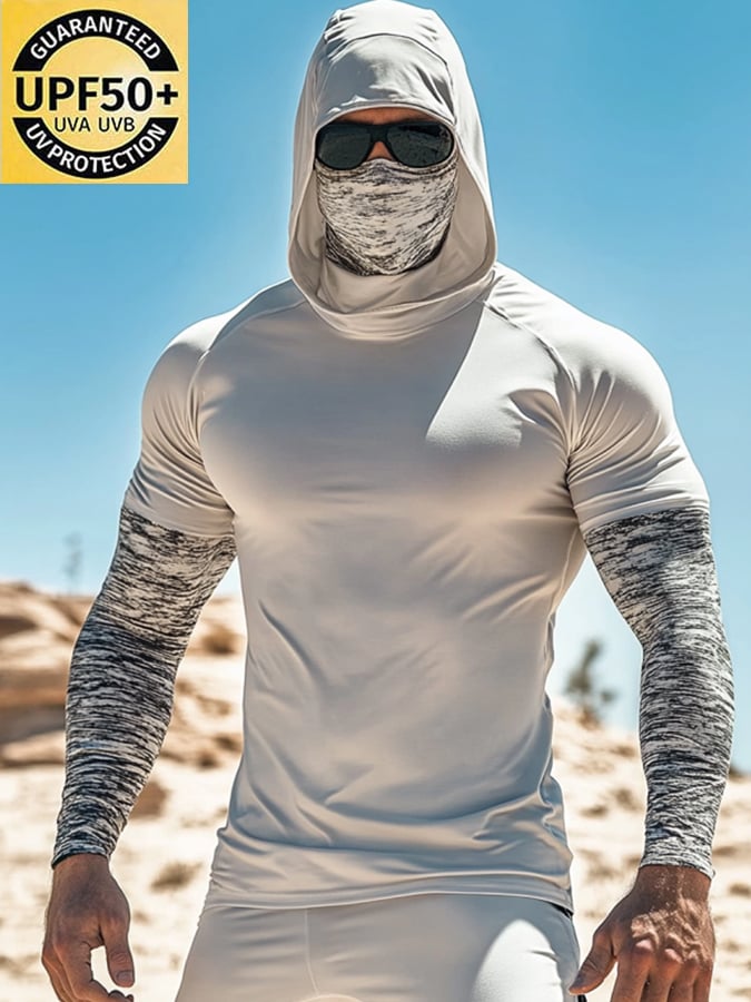 Men's Outdoor Sun Protection Breathable Cool Mask Hooded Sun Protection Long-Sleeved Top