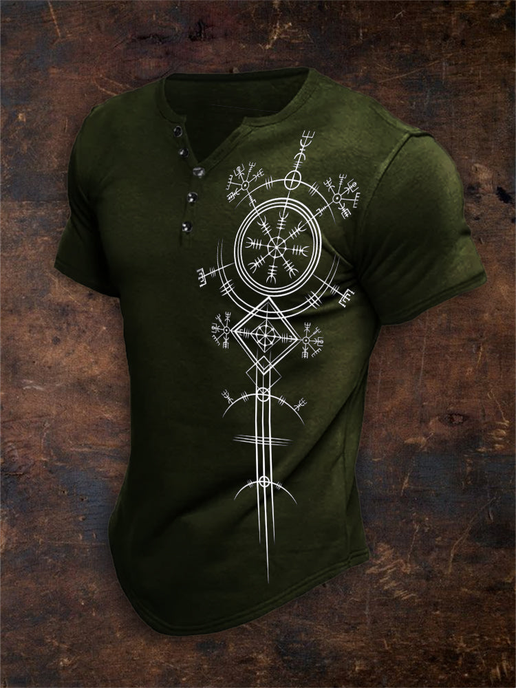 Men's Viking Vegvisir Totem Graphic Henley Shirt