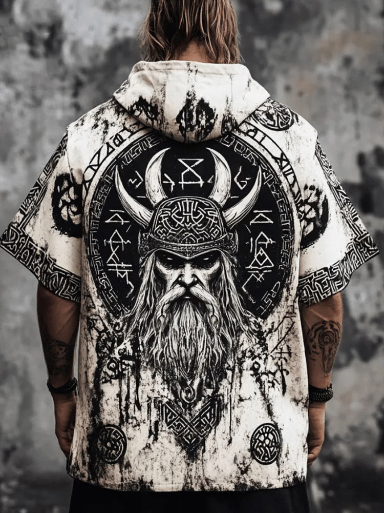 Men's Vintage Viking Warrior Totem Hooded T-shirt