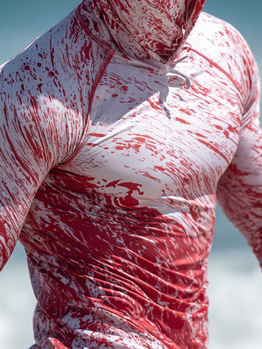 Men's Outdoor Sunscreen Breathable Cool Hooded Printed Surf Long-Sleeve Top