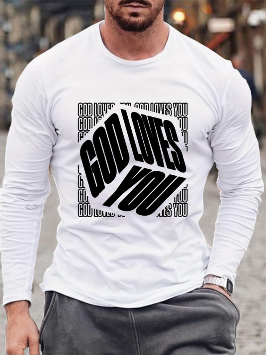 God Loves You Christian Cotton Long Sleeve T-Shirt