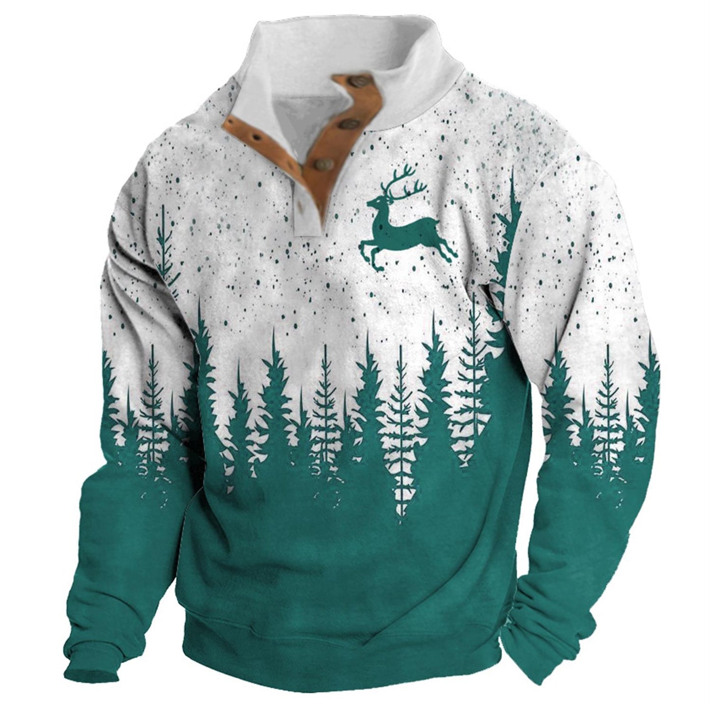 Men's Sweatshirt Christmas Tree Reindeer Stand Collar Buttons Daily Tops Red