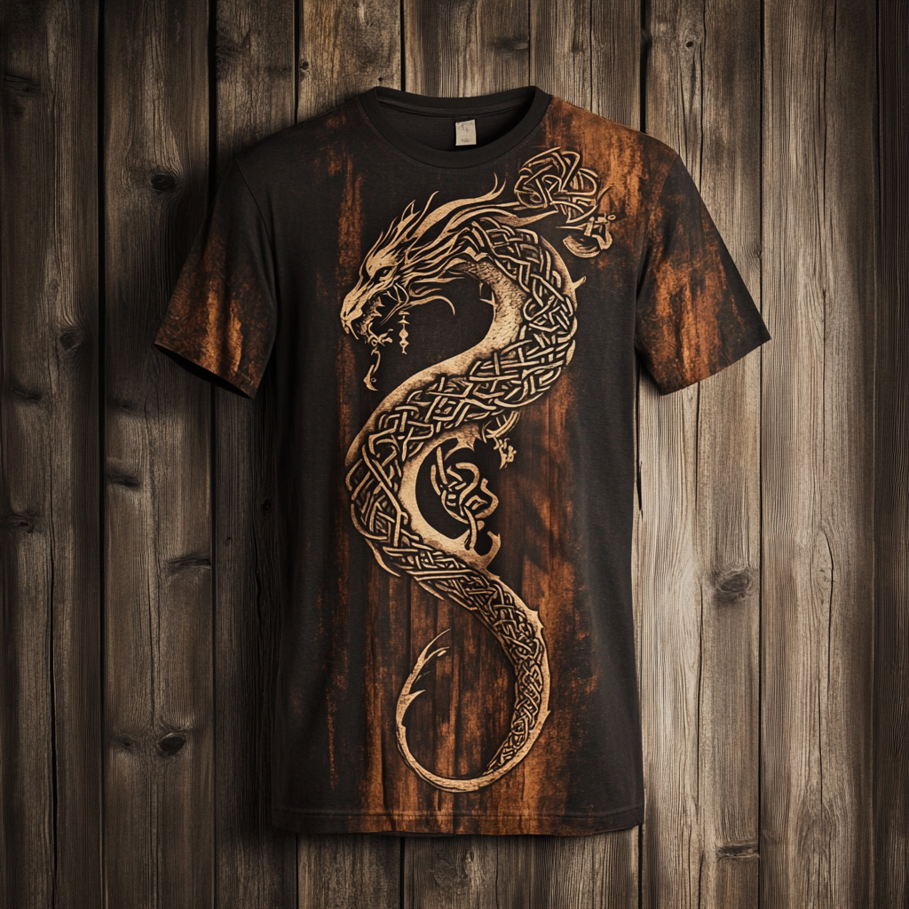 Men's Viking Nordic Jormungandr Totem Print T-shirt