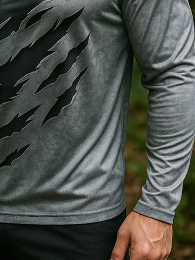 Men's Outdoor Sun Protection Breathable Cool Real 3D Printed Mask Hooded Sun Protection Long-Sleeved Top