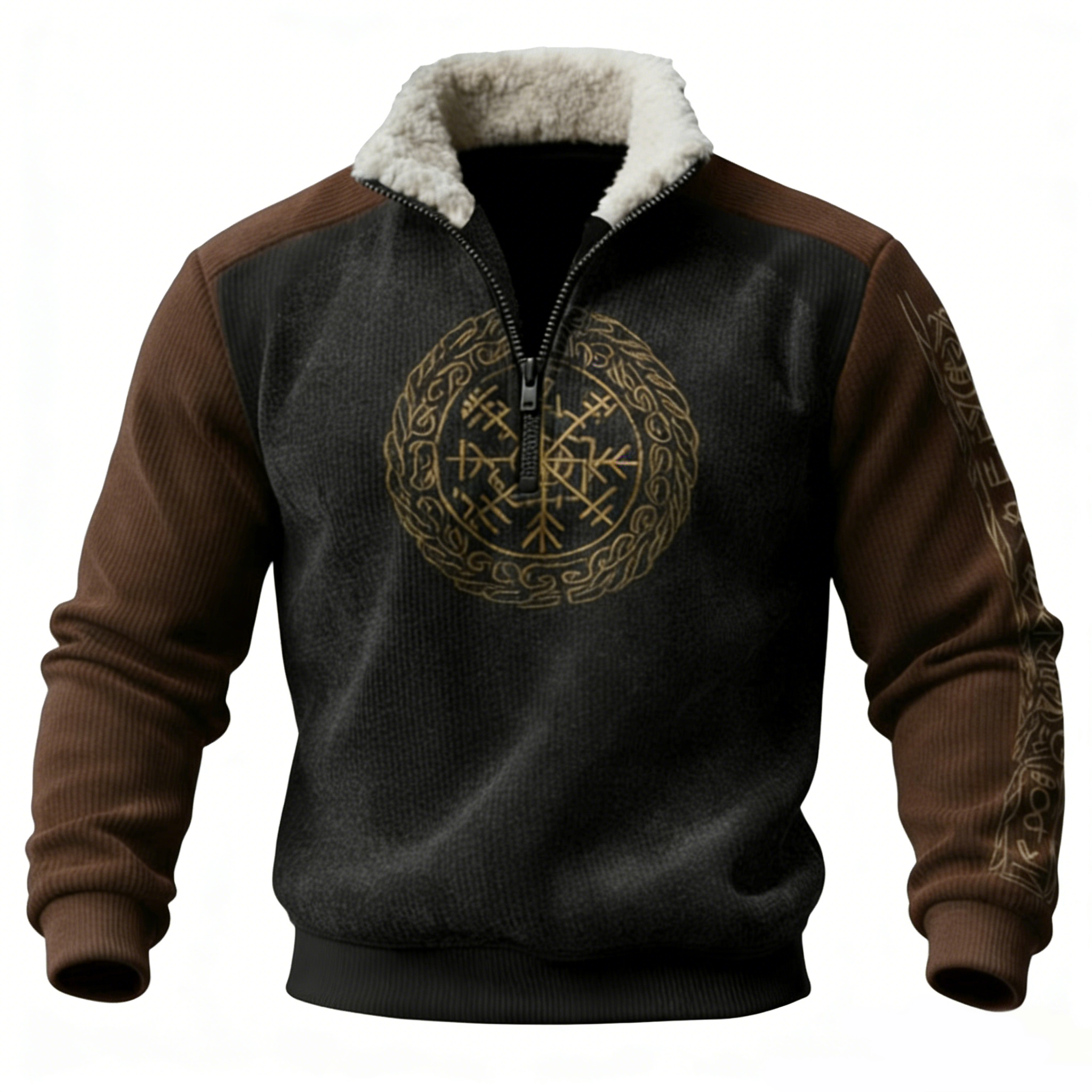 Nordic Viking Style Retro Vegvísir Fleece Collar Casual Long-Sleeve Sweatshirt