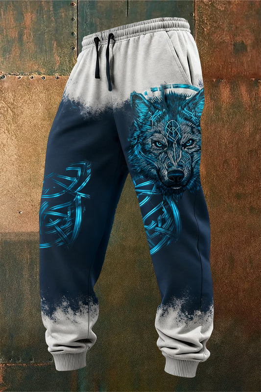 Viking Wolf Totem Gradient Print Casual Trousers