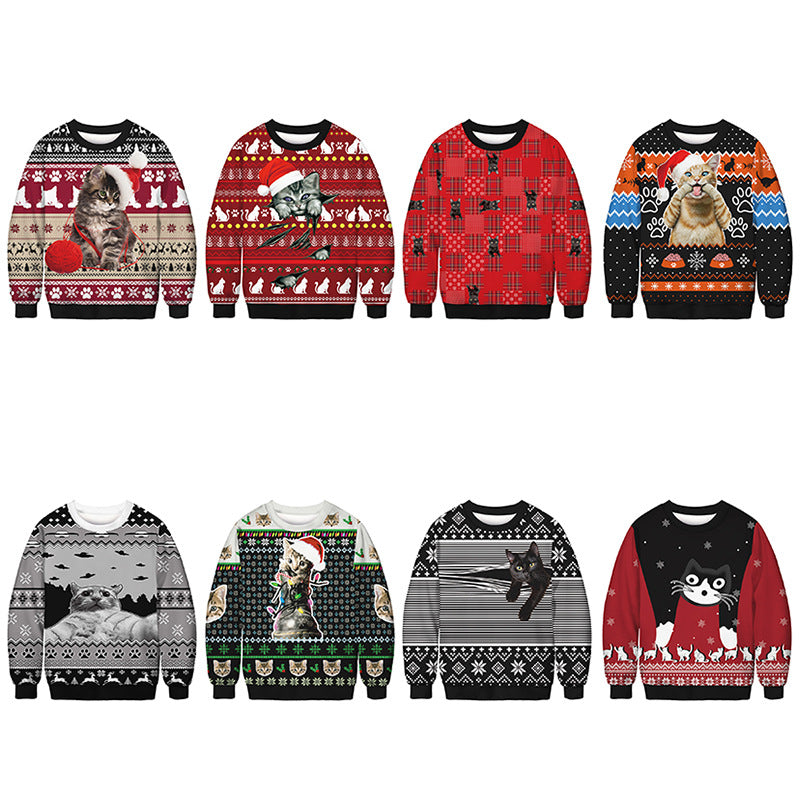 Unisex 3D Cat Print Christmas Sweatshirt