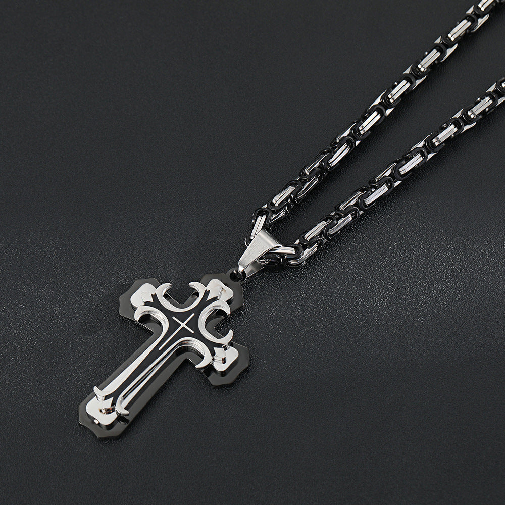 Black & Silver Tribal Cross Necklace