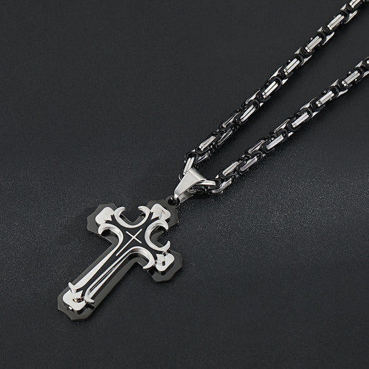 Black & Silver Tribal Cross Necklace