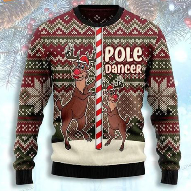 Funny Pole Dancer Reindeer Ugly Christmas Sweater