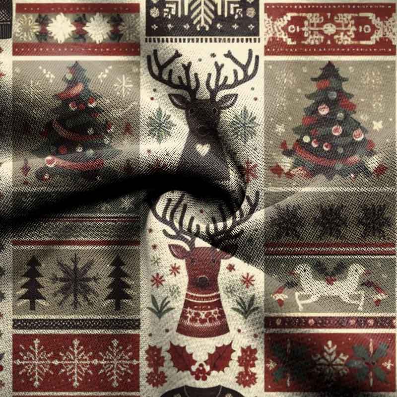 Men's Vintage Christmas Tree Elk Print Fleece Collar Quarter Zip Stand Collar Sweatshirt