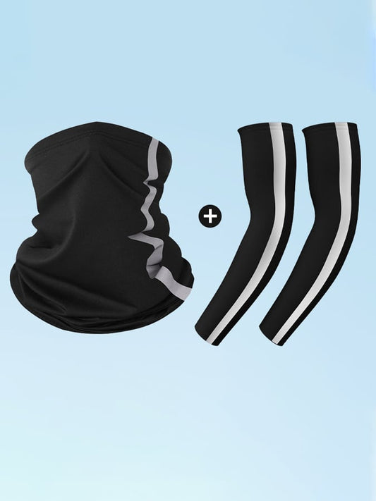 Outdoor Sun Protection Scarf Sleeves Two-Piece Set Reflective Strip Cycling Headscarf Sweat-Absorbent Breathable Sun Protection Scarf Ice Silk