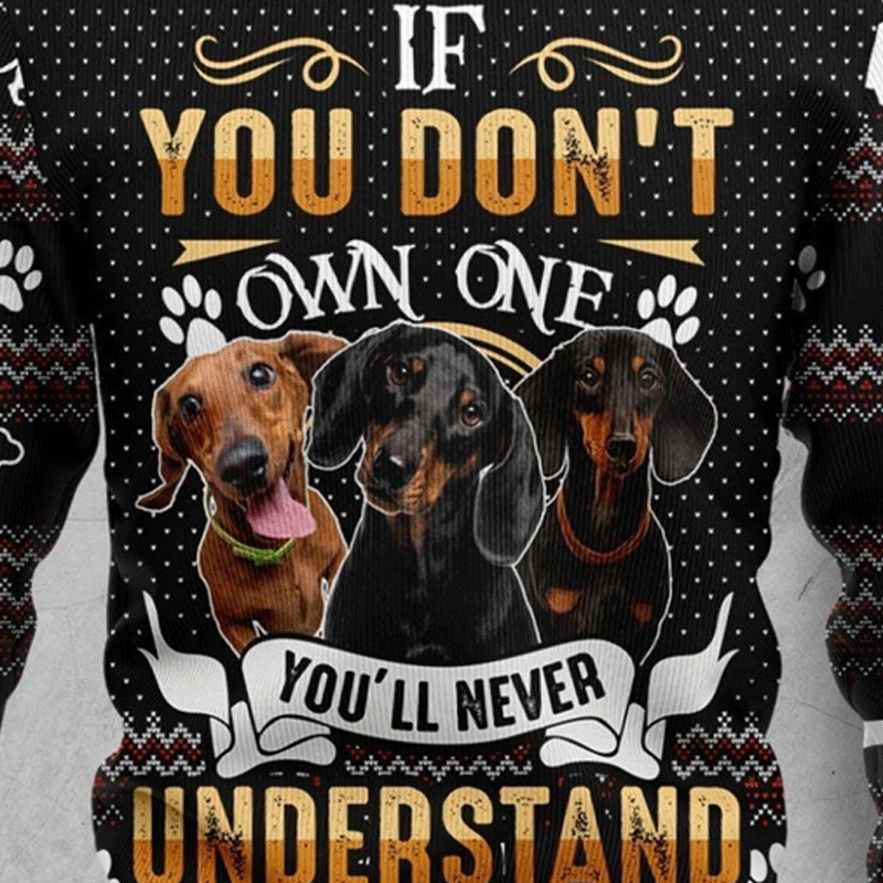 Unisex 3D Dachshund Through The Snow Christmas Funny Black Ugly Sweatshirt