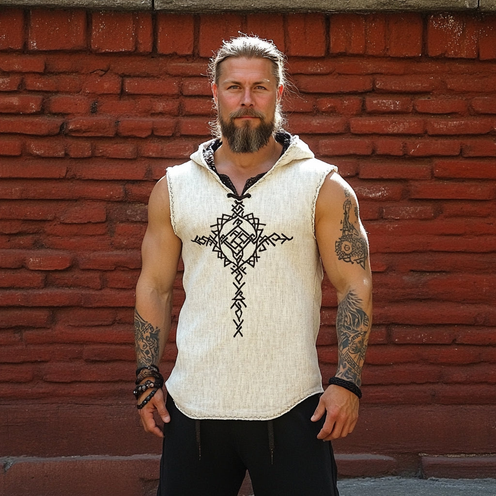 Men's Print Celtic Knot Rune Linen Inspired Art Pattern Tank Top Hoodie