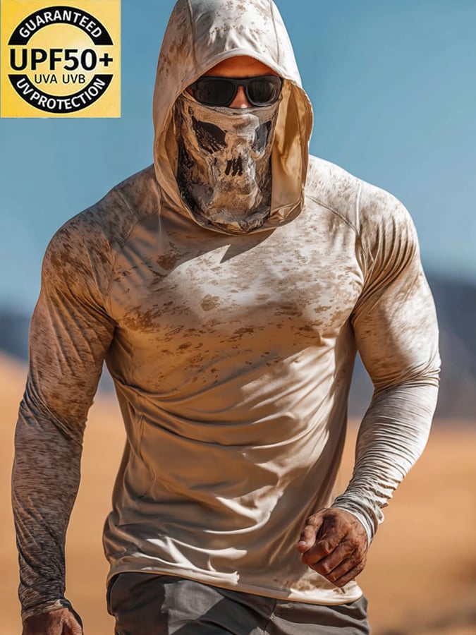 Men's Outdoor Sun Protection Breathable Cool Mask Hooded Sun Protection Long-Sleeved Top