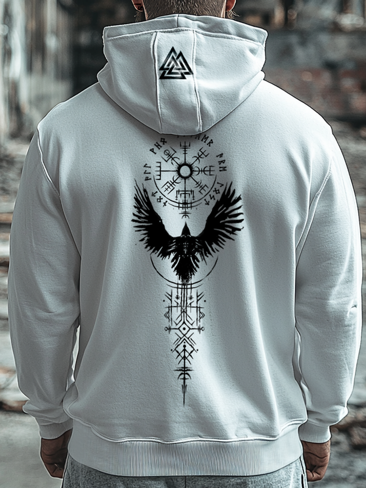 Vikings Printed Raven Totem Vintage Unisex Casual Sports Hoodie