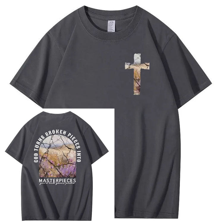 God Turns Broken Pieces Into Masterpieces Christian Pattern Crew Neck T-Shirt