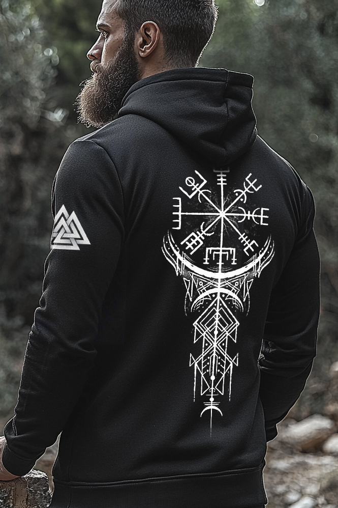Vikings Printed Totem Vintage Raven Unisex Casual Sports Hoodie