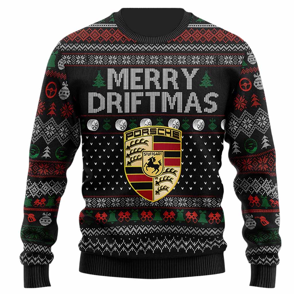 Unisex Vintage Racing Car Merry Driftmas Print Crew Neck Ugly Christmas Sweatshirt