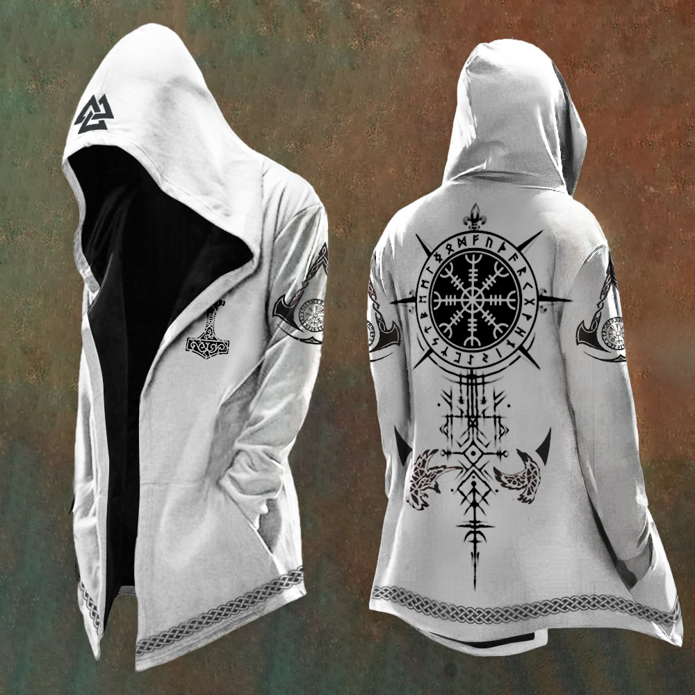 Men's Vikings Raven Totem Vintage Printed Hooded Jacket