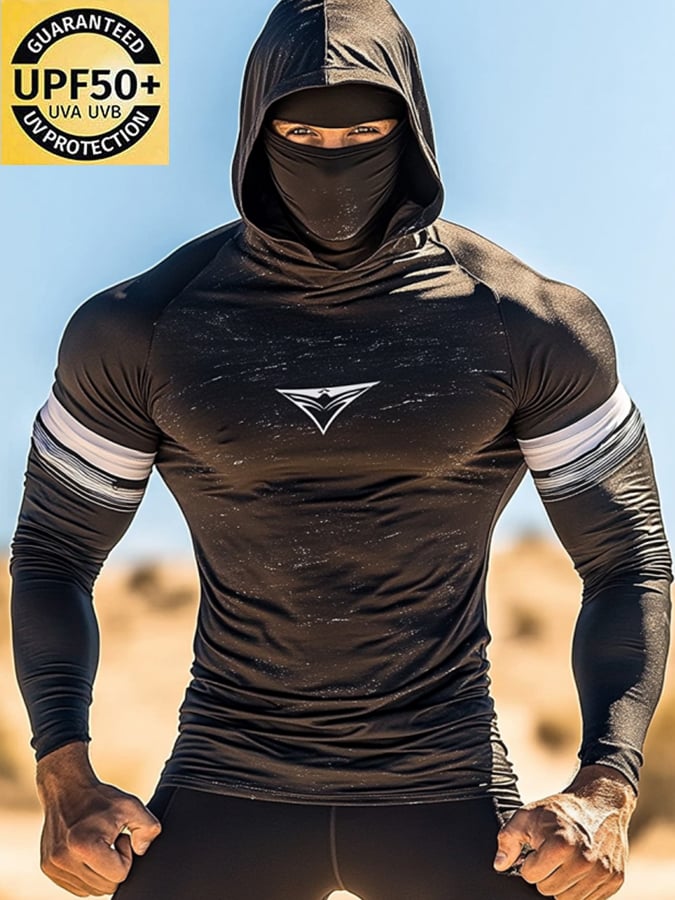 Men's Outdoor Sun Protection Breathable Cool Mask Hooded Sun Protection Long-Sleeved Top