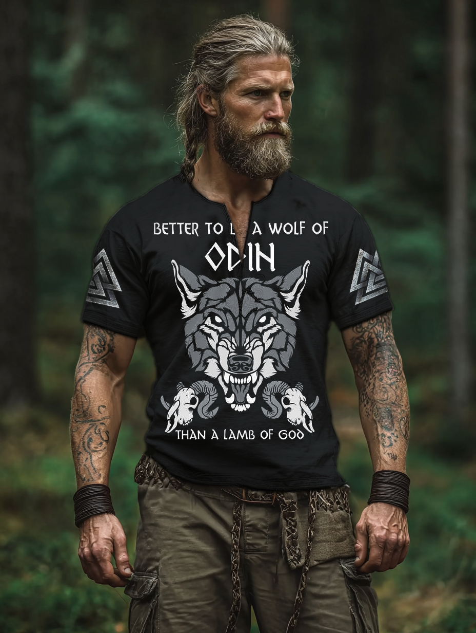 Men's Viking Nordic Wolf Rune Totem Retro Shirt