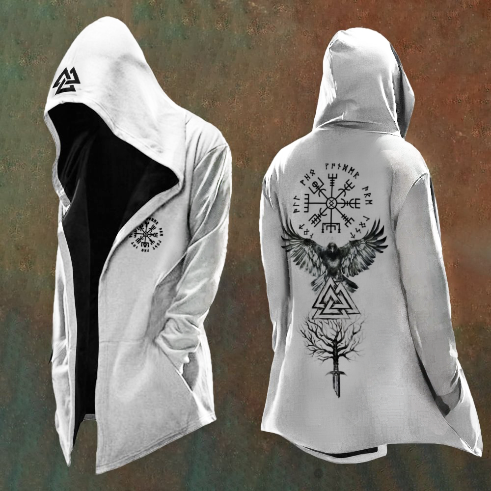 Men's Vikings Totem Print Vintage Hooded Jacket