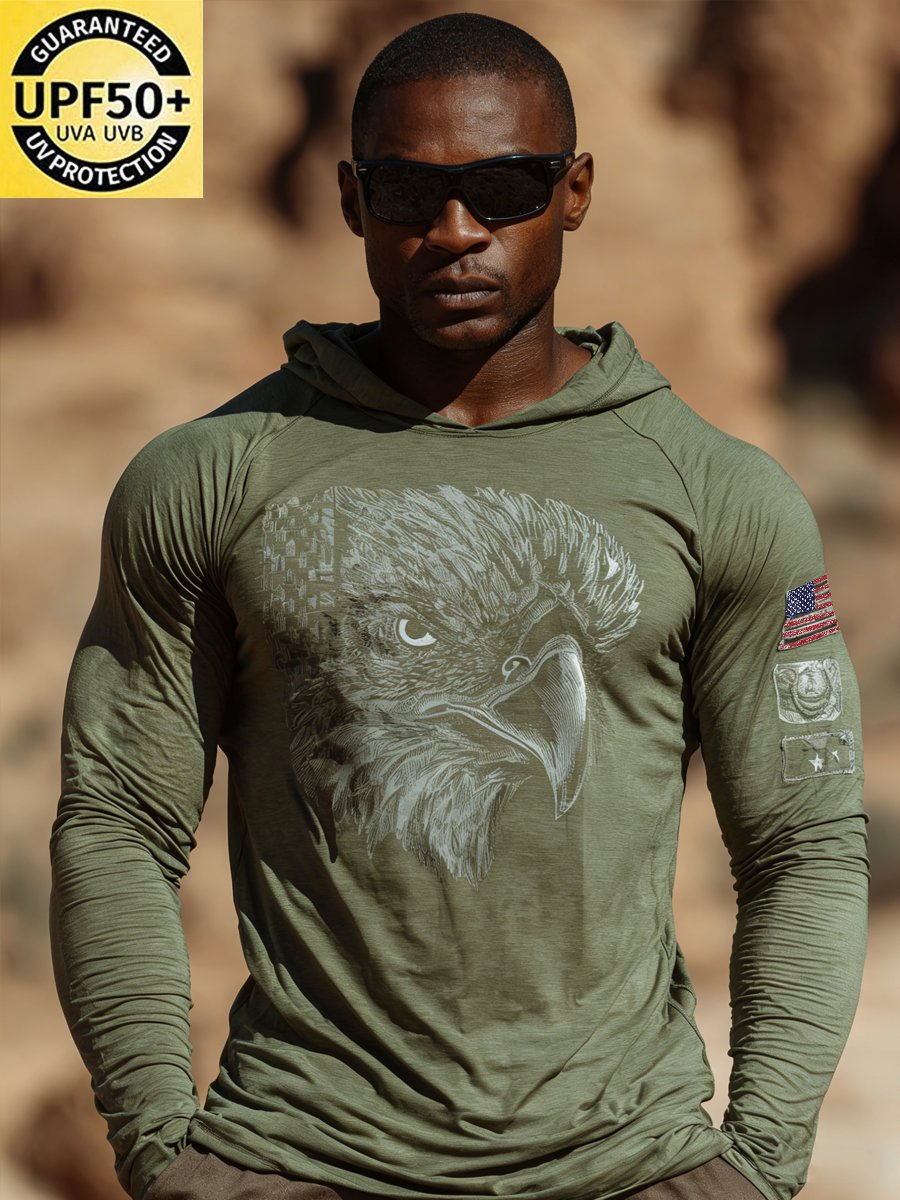 Men's Outdoor Sun Protection Breathable Cool Face Mask Hooded Printed Long-Sleeved Top